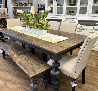 Custom built kitchen table, chairs, and bench seat