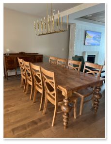 Custom built dining room table built by Cattle Bend Woodworks.